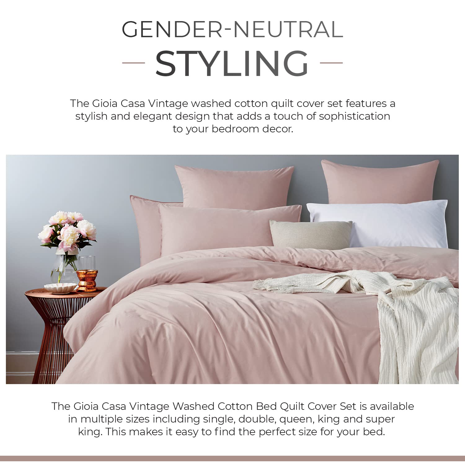 100% Cotton Vintage Washed Bed Quilt Cover Set - Pink - Single