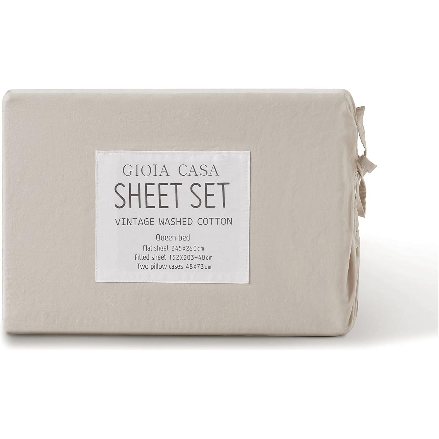 Gioia Casa Vintage Washed 100% Cotton Sheet Set with 1 Pillowcases - Natural - Single