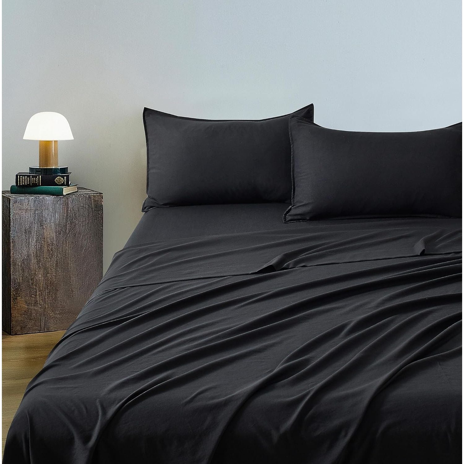 CleverPolly Vintage Washed Microfibre Sheet Set with 1 Pillowcase - Black - Single