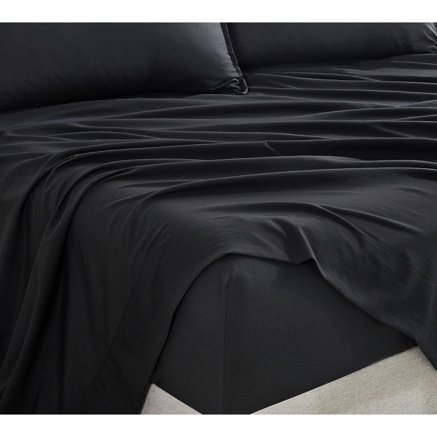 CleverPolly Vintage Washed Microfibre Sheet Set with 1 Pillowcase - Black - Single