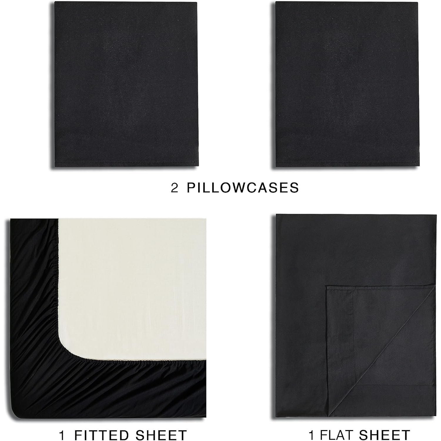 CleverPolly Vintage Washed Microfibre Sheet Set with 1 Pillowcase - Black - Single