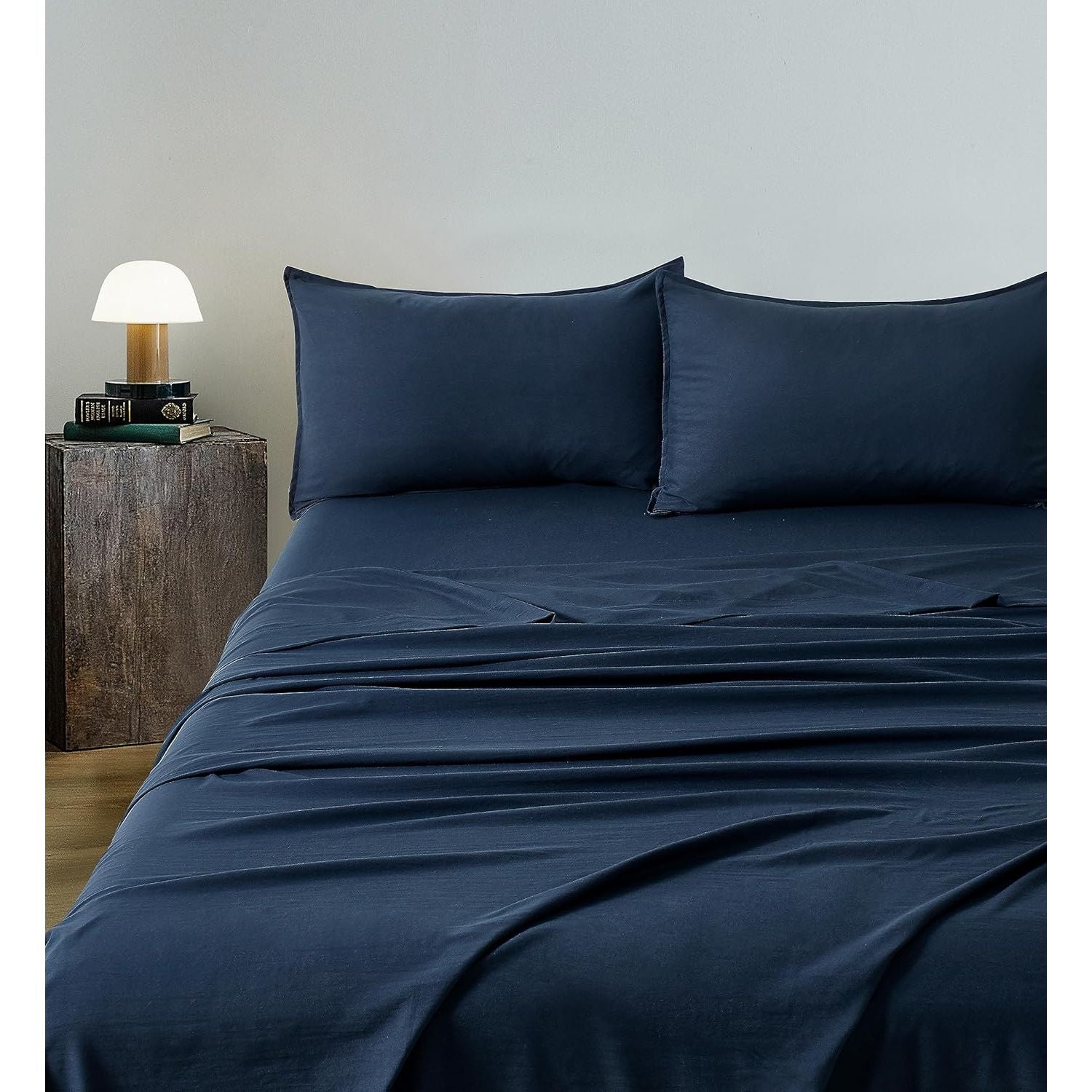 CleverPolly Vintage Washed Microfibre Sheet Set with 1 Pillowcase - Navy - Single