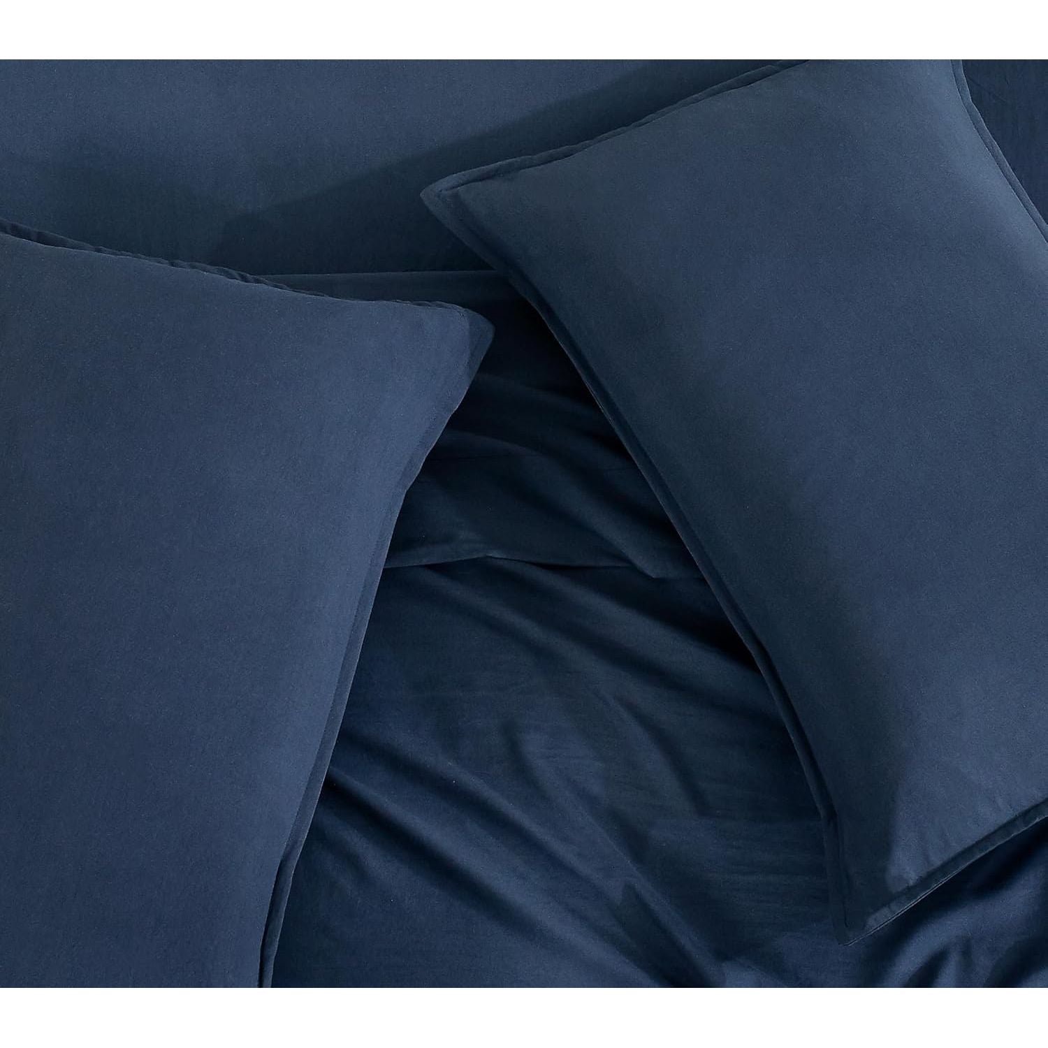 CleverPolly Vintage Washed Microfibre Sheet Set with 1 Pillowcase - Navy - Single