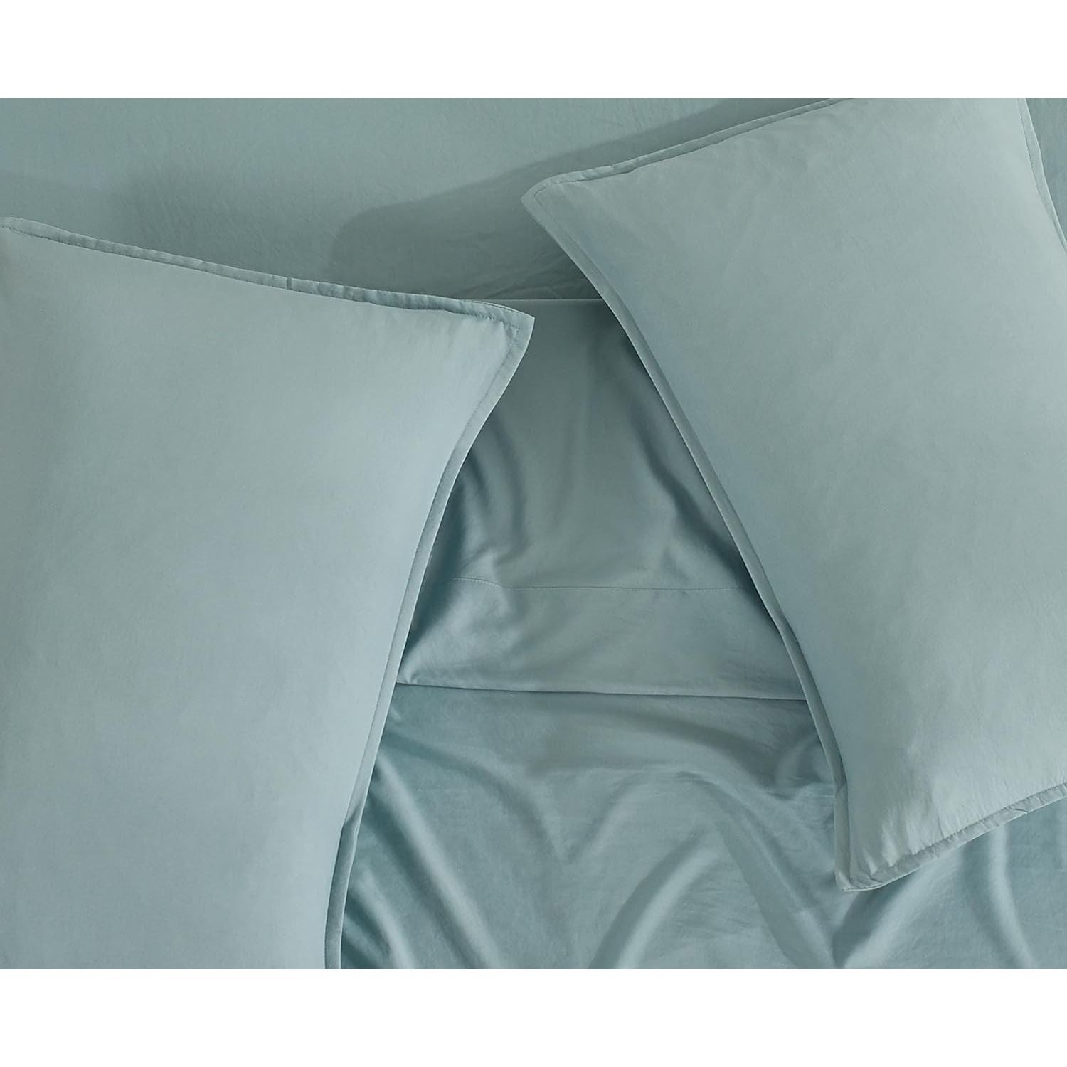 CleverPolly Vintage Washed Microfibre Sheet Set with 1 Pillowcase - Seafoam - Single