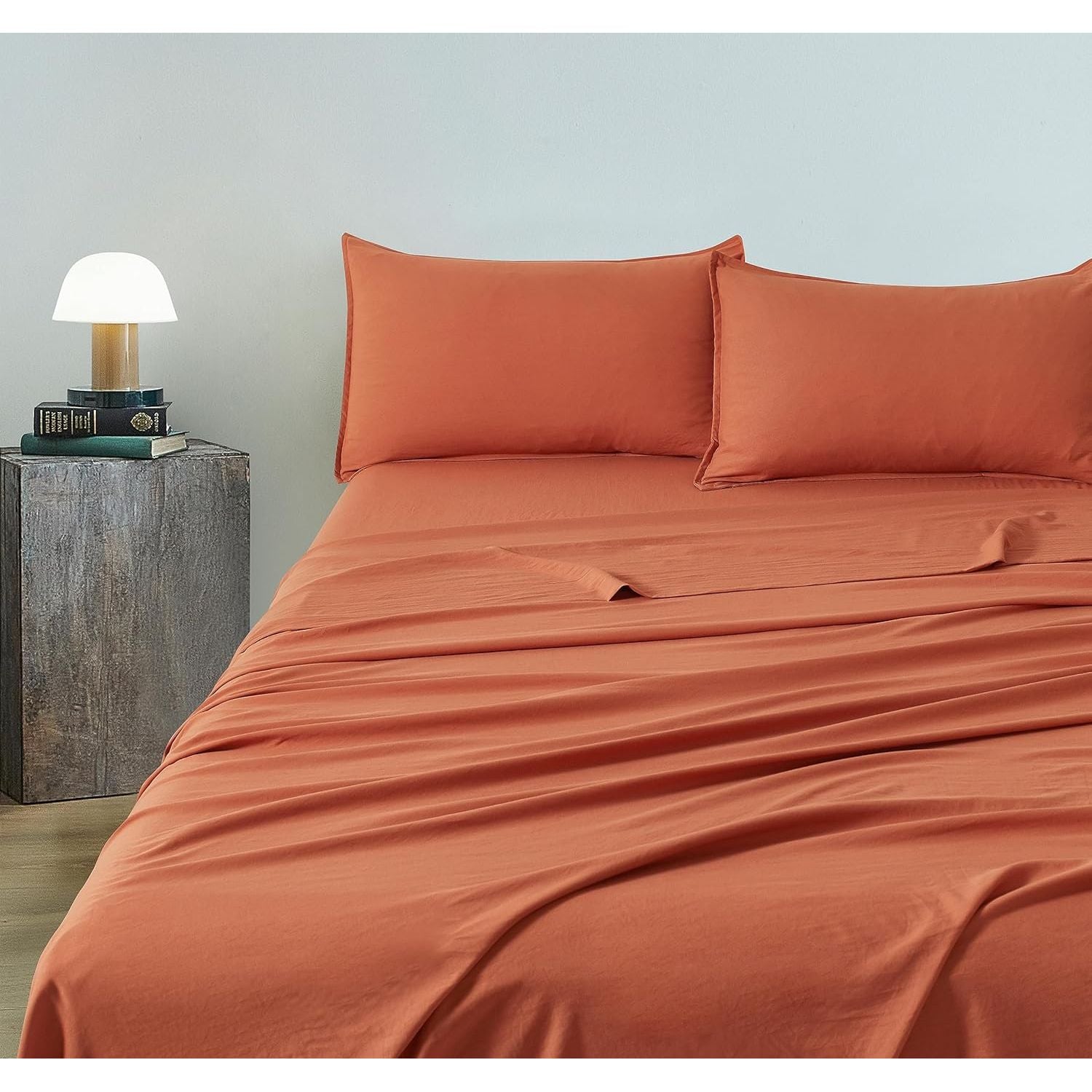 CleverPolly Vintage Washed Microfibre Sheet Set with 1 Pillowcase - Terracotta - Single