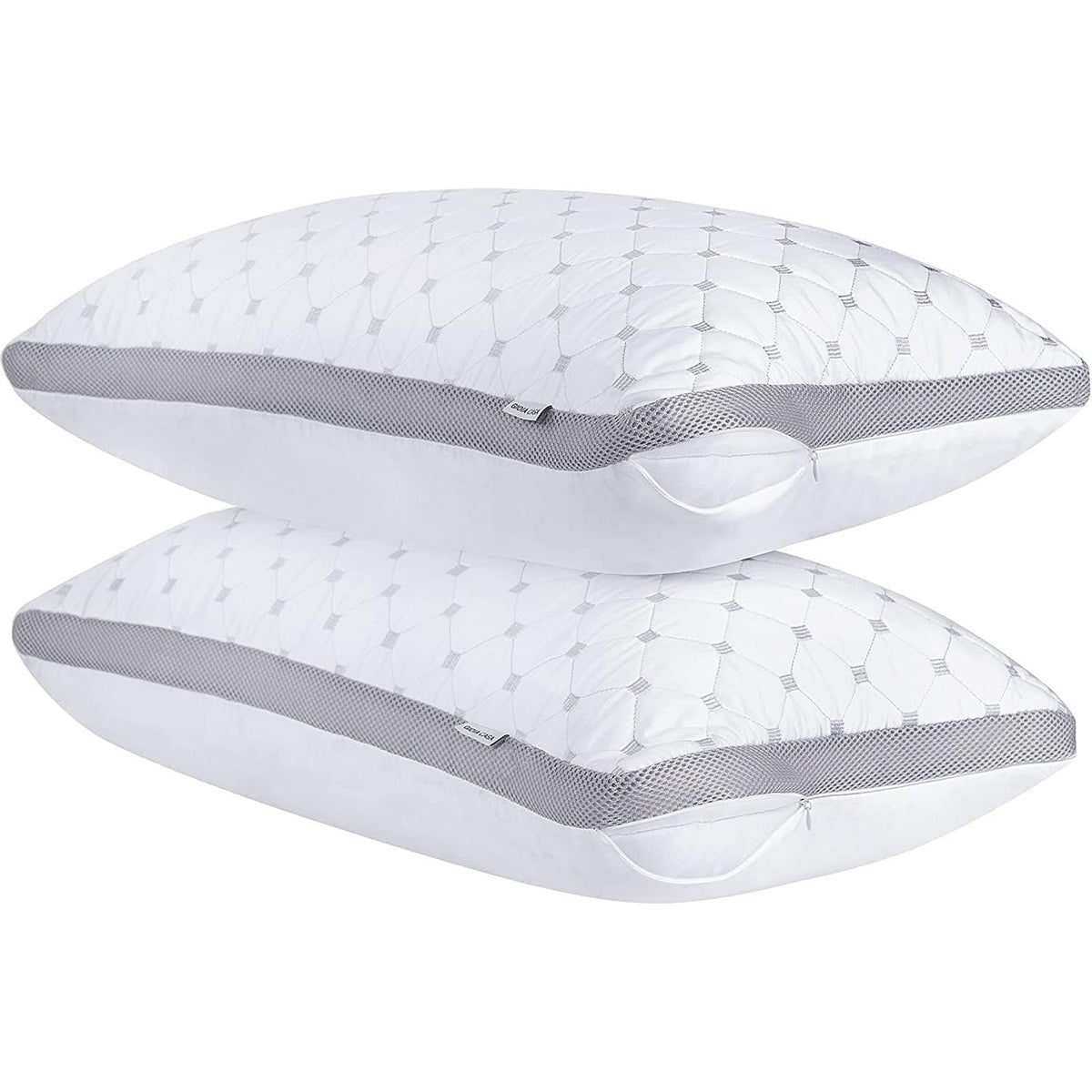 Gioia Casa Premium Bamboo Cooling Twin Pack Plush Down-Like Pillows - Medium to High Profile (2PCS) - with Free 2 Quilted Pillow Protectors (Improved Version)