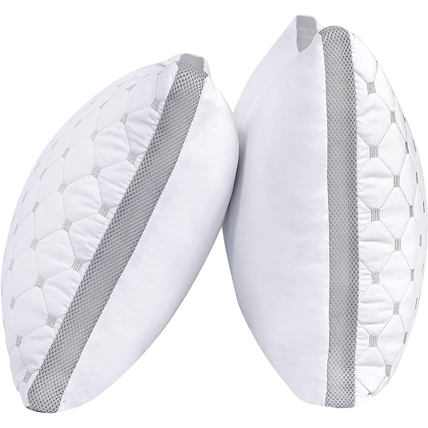 Gioia Casa Premium Bamboo Cooling Twin Pack Plush Down-Like Pillows - Medium to High Profile (2PCS) - with Free 2 Quilted Pillow Protectors (Improved Version)