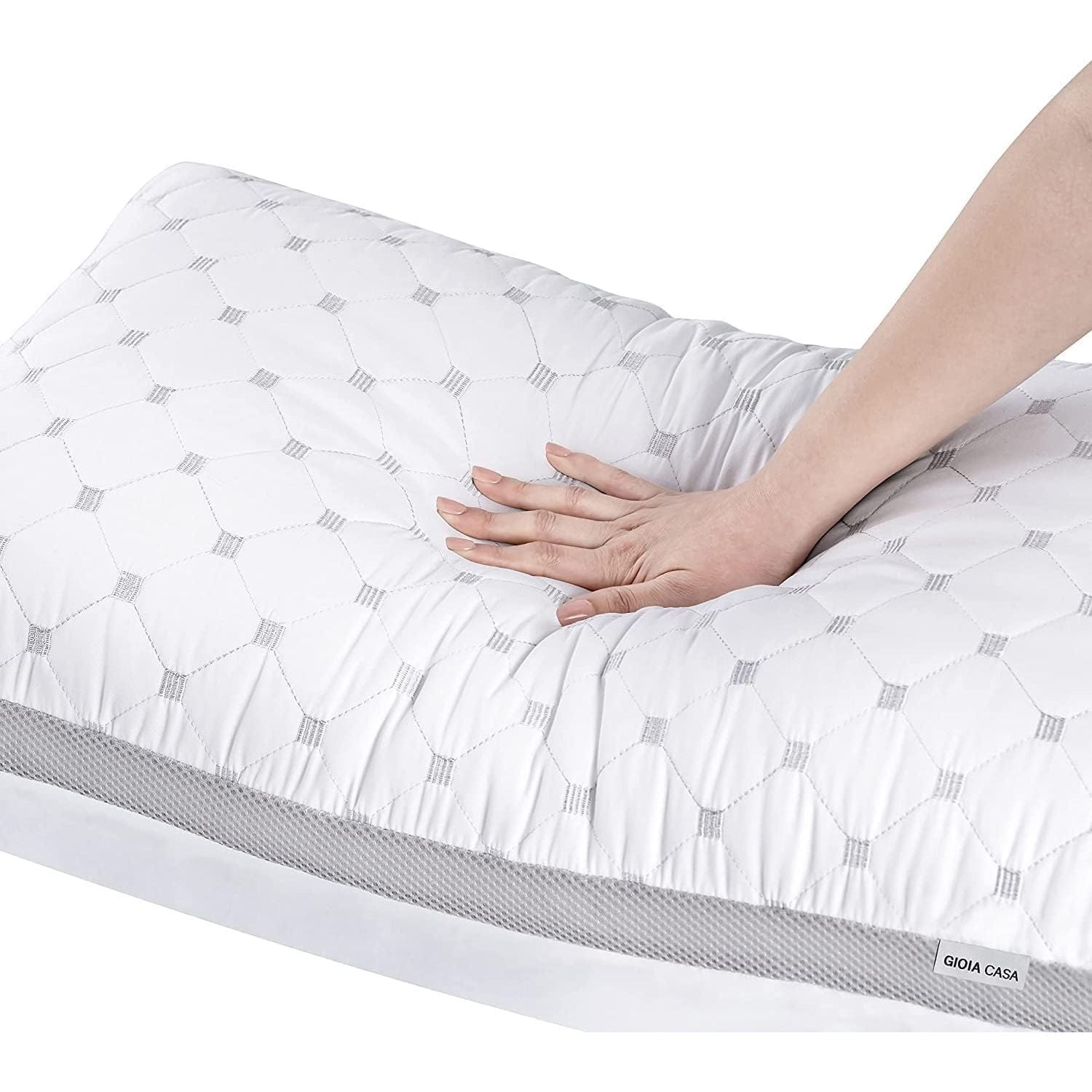 Gioia Casa Premium Bamboo Cooling Twin Pack Plush Down-Like Pillows - Medium to High Profile (2PCS) - with Free 2 Quilted Pillow Protectors (Improved Version)