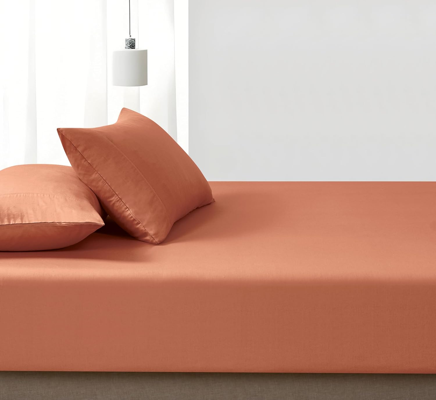 100% Vintage Washed Cotton Fitted Sheet Combo Set – 100% Natural Cotton, Ultra Soft & Breathable – Includes Fitted Sheet & Pillowcases – Machine Washable (Brick, Double)