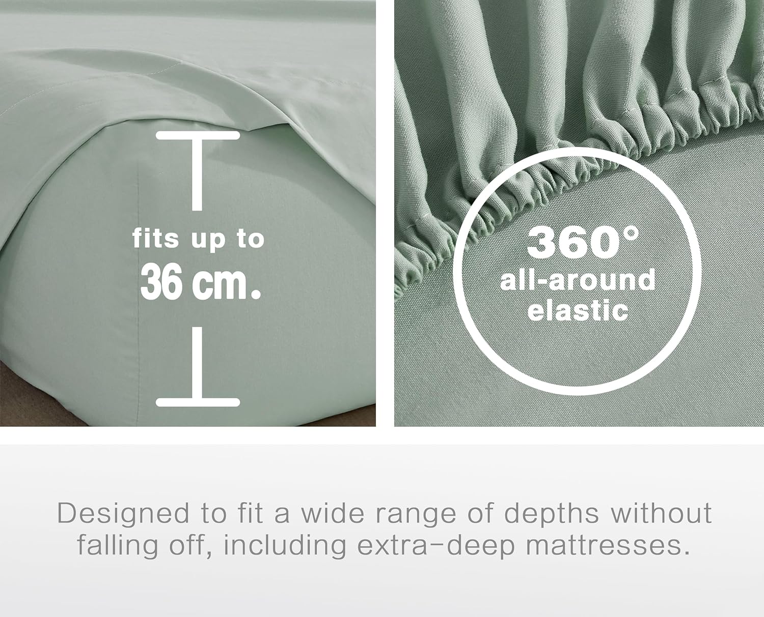 100% Vintage Washed Microfibre Fitted Sheet Set – Ultra Soft & Lightweight All-Season Fitted Sheet with 2 Pillowcases (Sage, Double Size)