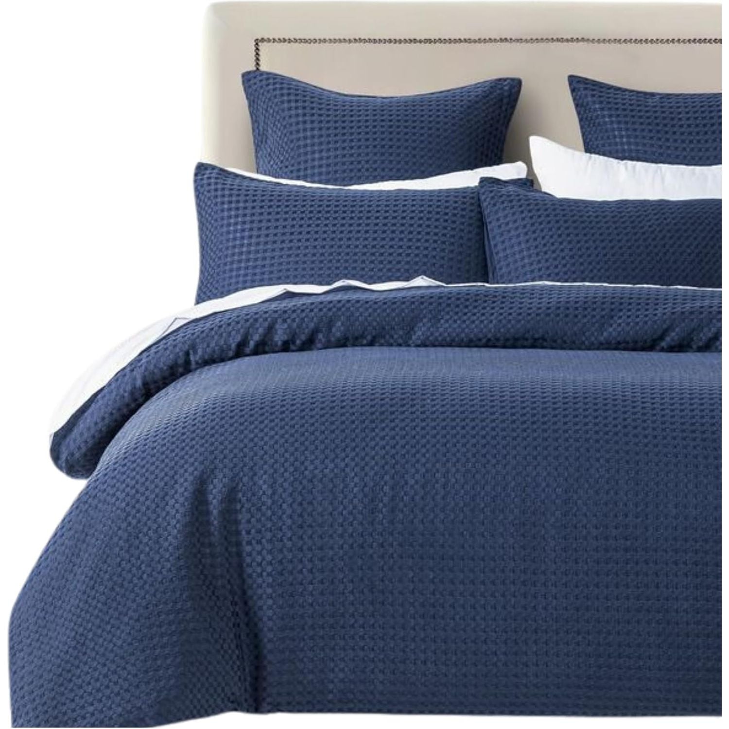 CleverPolly 100% Premium Waffle Microfibre Quilt Cover Set (3Pcs) - Indigo - Double