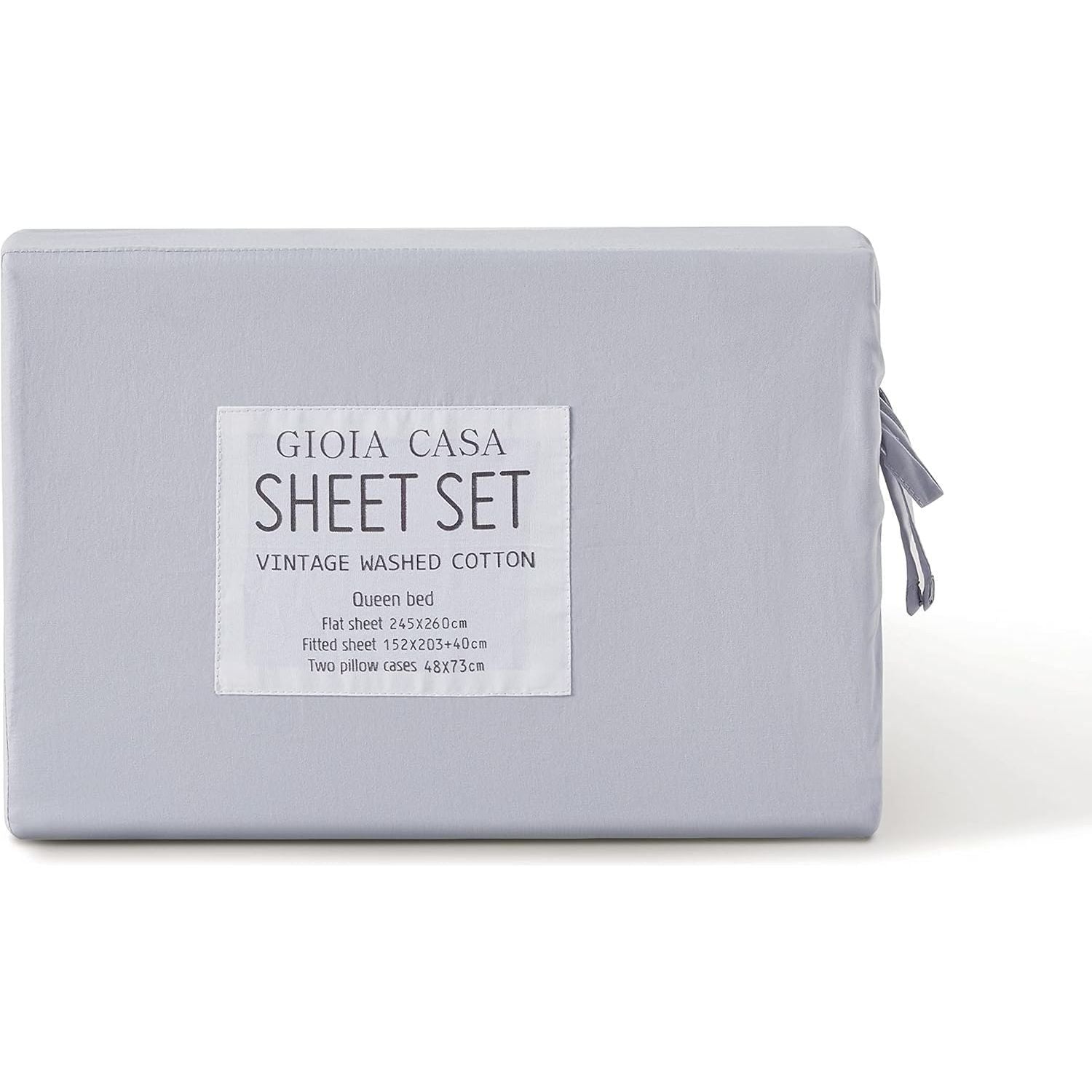 Gioia Casa Vintage Washed 100% Cotton Sheet Set with 2 Pillowcases - Silver - Double