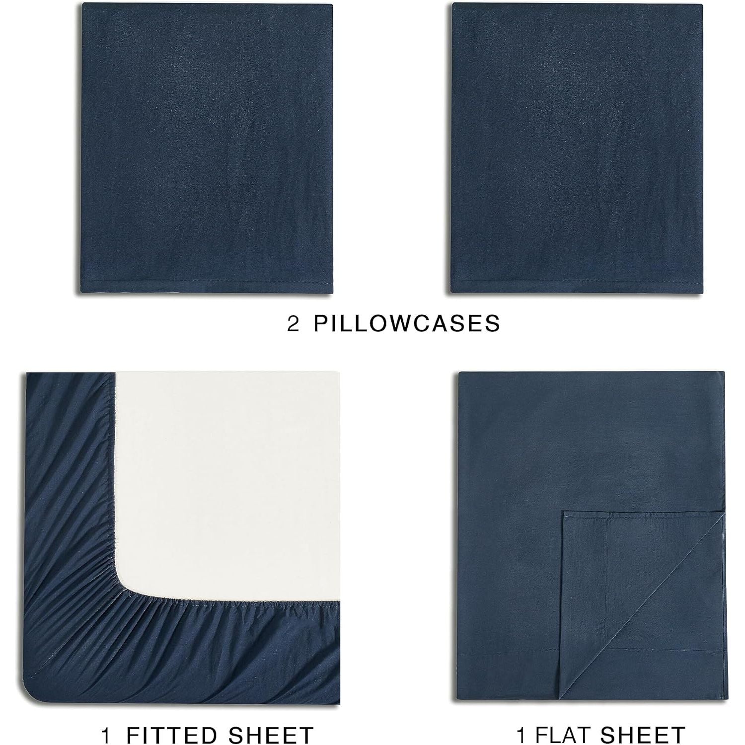 CleverPolly Vintage Washed Microfibre Sheet Set with 2 Pillowcases - Navy - Double