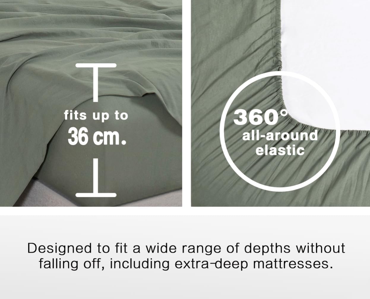 100% Vintage Washed Microfibre Fitted Sheet Set – Ultra Soft & Lightweight All-Season Fitted Sheet with 2 Pillowcases (Khaki Green, Queen Size)