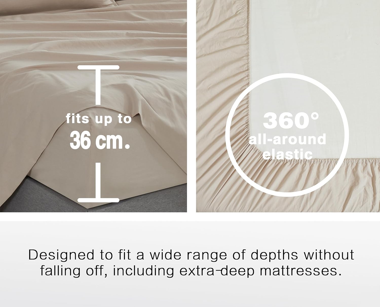 100% Vintage Washed Microfibre Fitted Sheet Set – Ultra Soft & Lightweight All-Season Fitted Sheet with 2 Pillowcases (Linen, Queen Size)