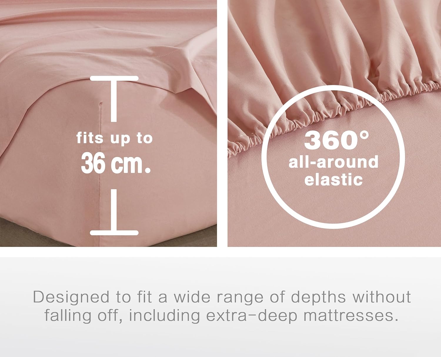 100% Vintage Washed Microfibre Fitted Sheet Set – Ultra Soft & Lightweight All-Season Fitted Sheet with 2 Pillowcases (Pink, Queen Size)