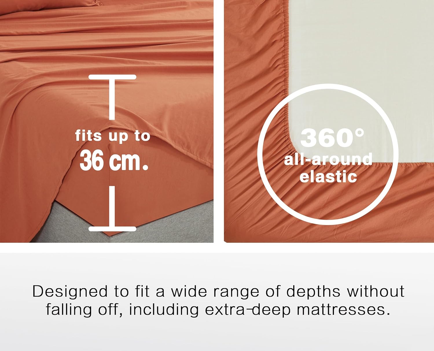 100% Vintage Washed Microfibre Fitted Sheet Set – Ultra Soft & Lightweight All-Season Fitted Sheet with 2 Pillowcases (Terracotta, Queen Size)