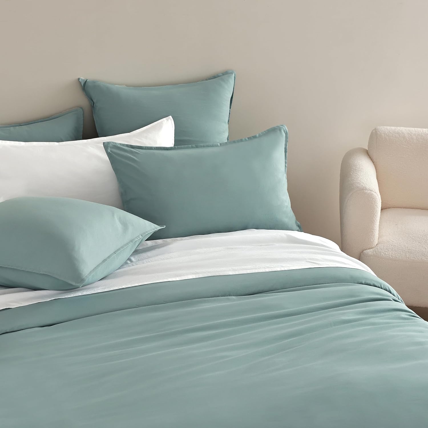 CleverPolly Vintage Washed Microfibre Quilt Cover Set (3Pcs) - Seafoam - Queen Size