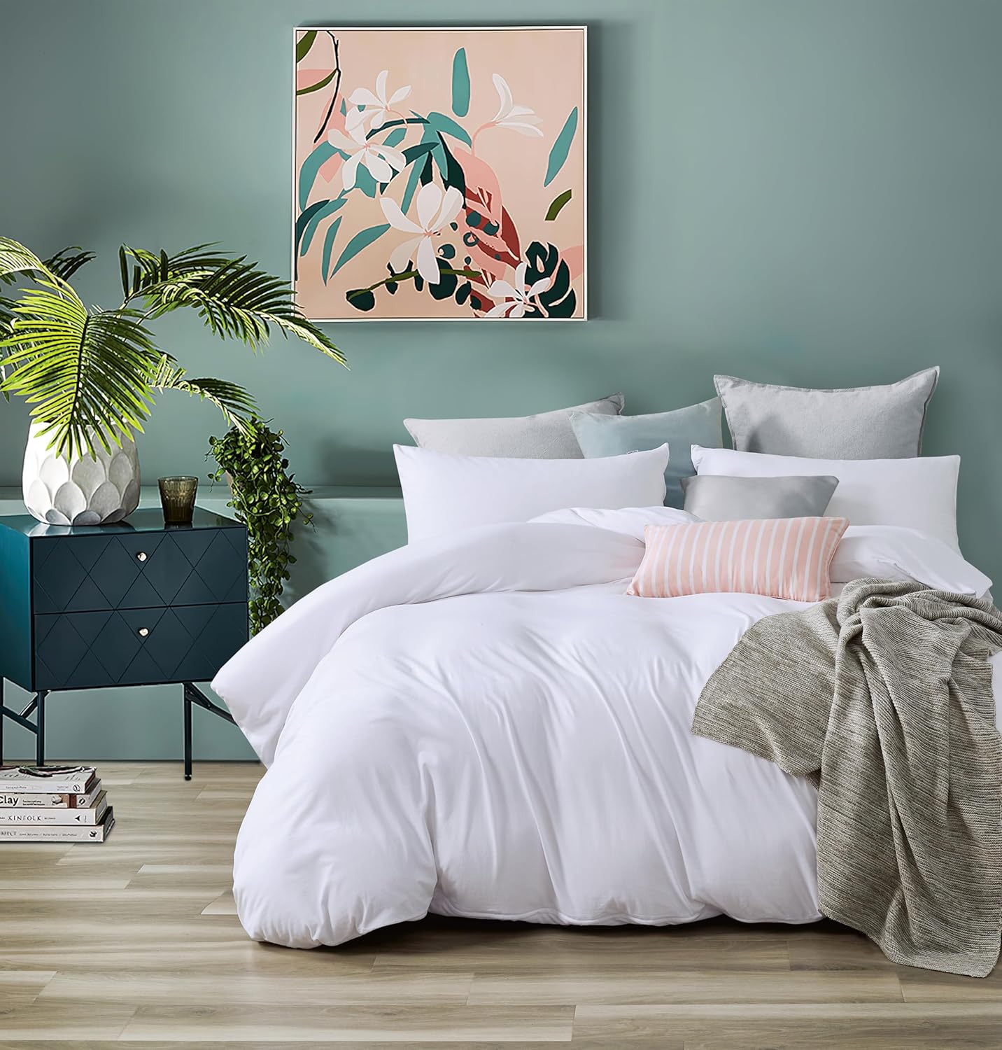 100% Jersey Cotton Quilt Cover Set - White - Queen