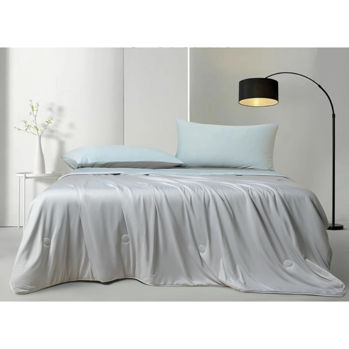 Gioia Casa Ice Cooling Reversible Summer Comforter Blanket (Blue and Grey, Queen/King)