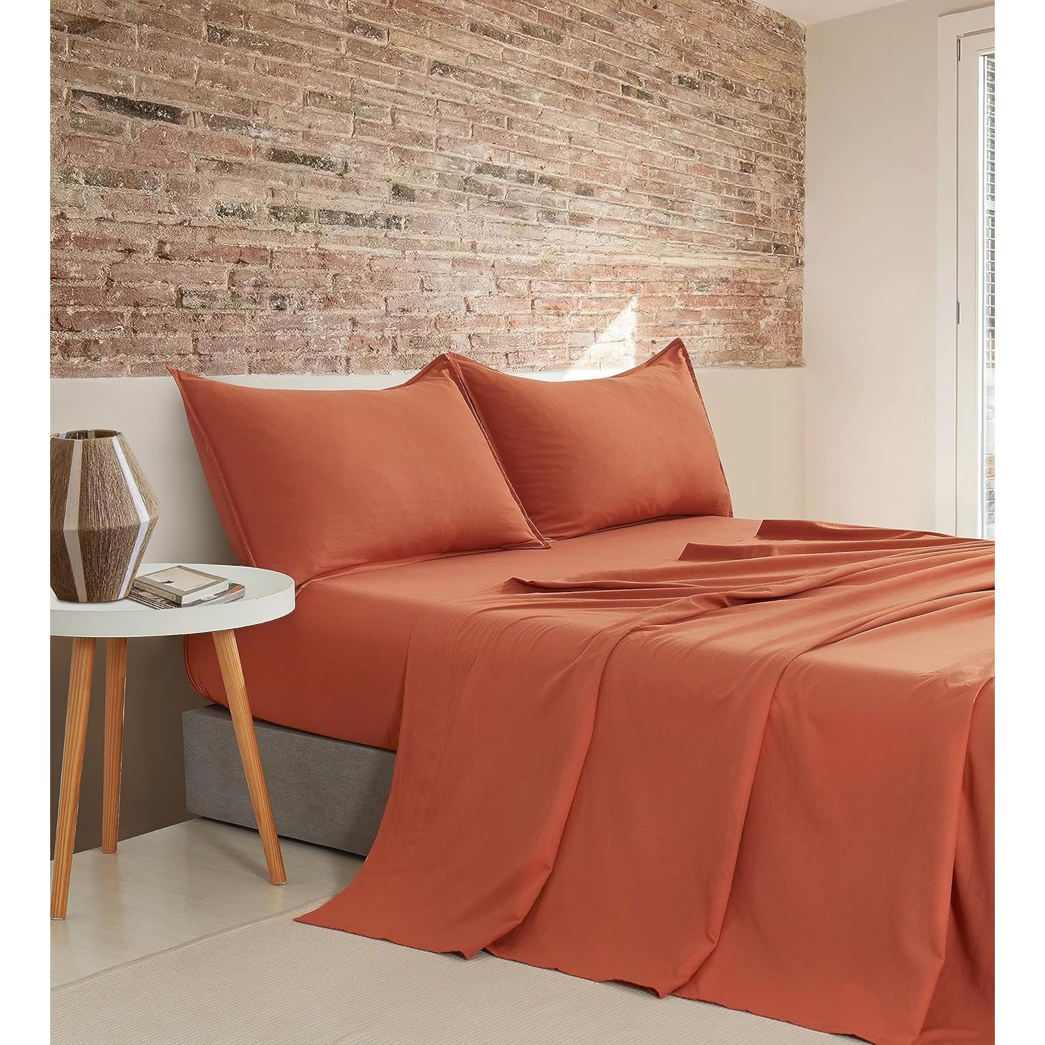 CleverPolly Vintage Washed Microfibre Sheet Set with 2 Pillowcases - Terracotta - Queen