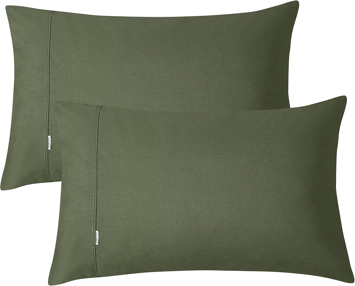 100% Vintage Washed Cotton Fitted Sheet Combo Set – 100% Natural Cotton, Ultra Soft & Breathable – Includes Fitted Sheet & Pillowcases – Machine Washable (Khaki Green, King)