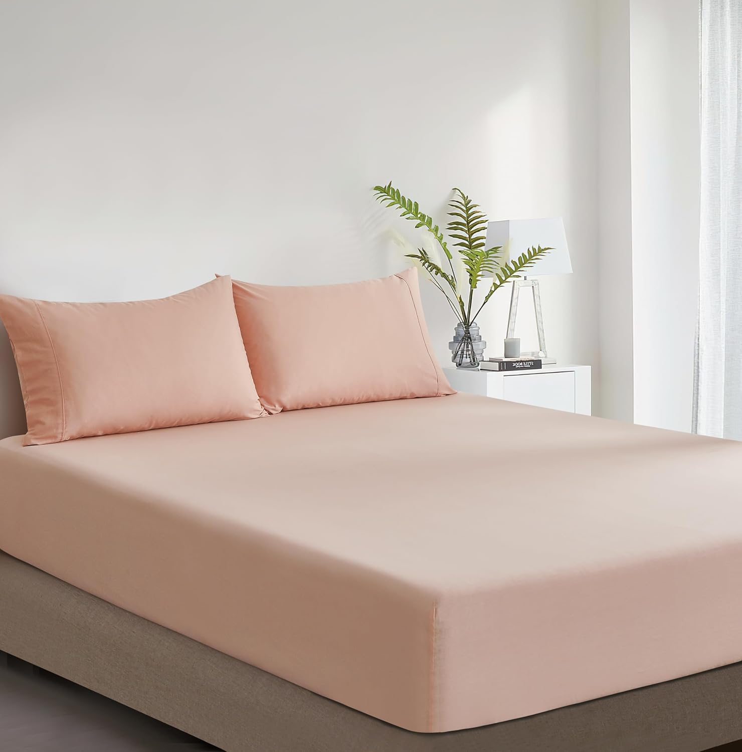 100% Vintage Washed Cotton Fitted Sheet Combo Set – 100% Natural Cotton, Ultra Soft & Breathable – Includes Fitted Sheet & Pillowcases – Machine Washable (Pink, King)