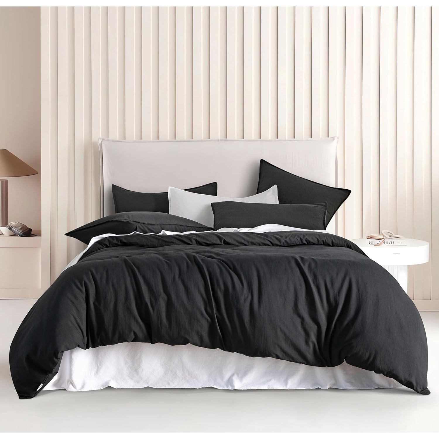 CleverPolly Vintage Washed Microfibre Quilt Cover Set (3Pcs) - Black - King Size