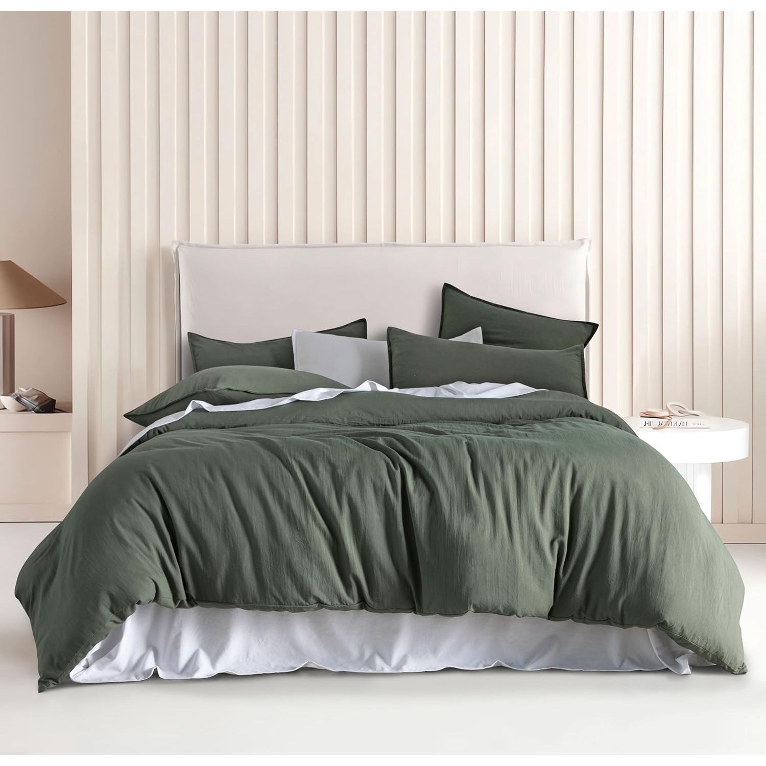 CleverPolly Vintage Washed Microfibre Quilt Cover Set (3Pcs) - Khaki Green - King Size