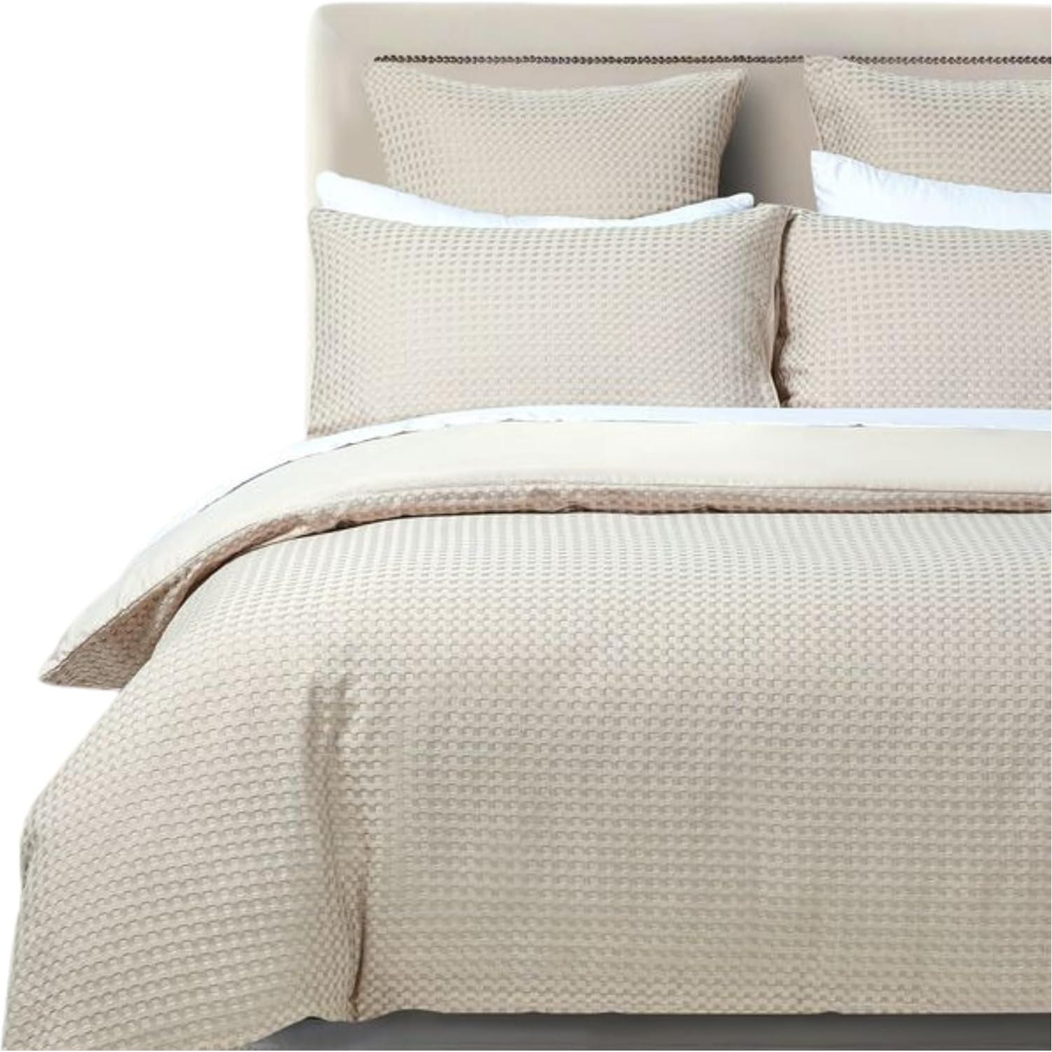 CleverPolly 100% Premium Waffle Microfibre Quilt Cover Set (3Pcs) - Beige - King