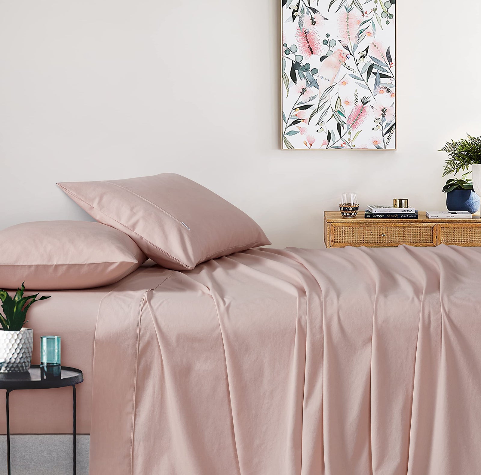 Vintage Washed 100% Cotton Sheet Set with 2 Pillowcases - Pink - King Size