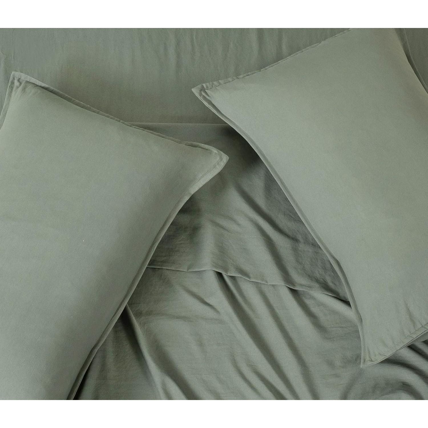 CleverPolly Vintage Washed Microfibre Sheet Set with 2 Pillowcases - Khaki Green - King