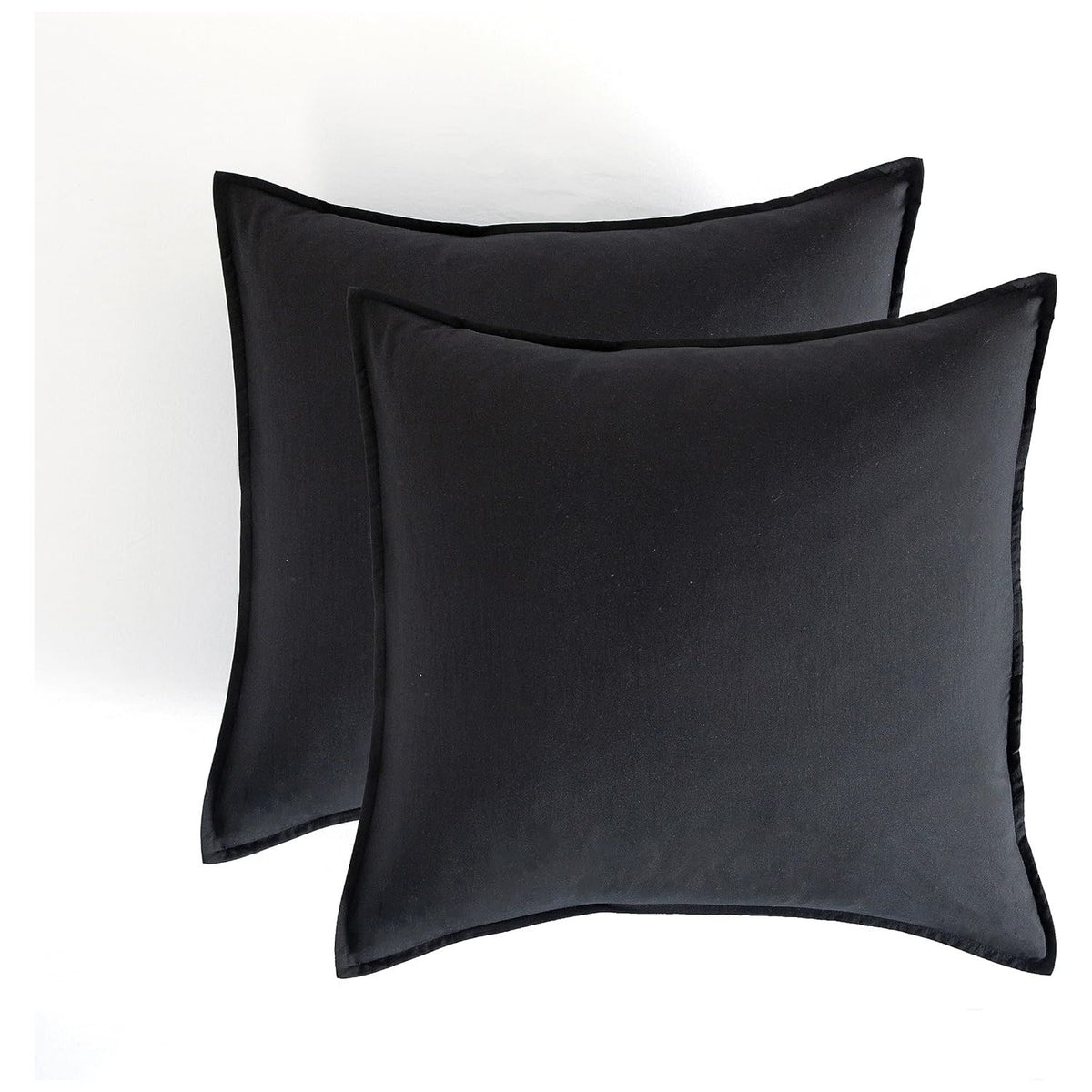 CleverPolly Vintage Washed Microfibre European Pillowcases - Set of 2 Luxurious European Pillow Covers - Black