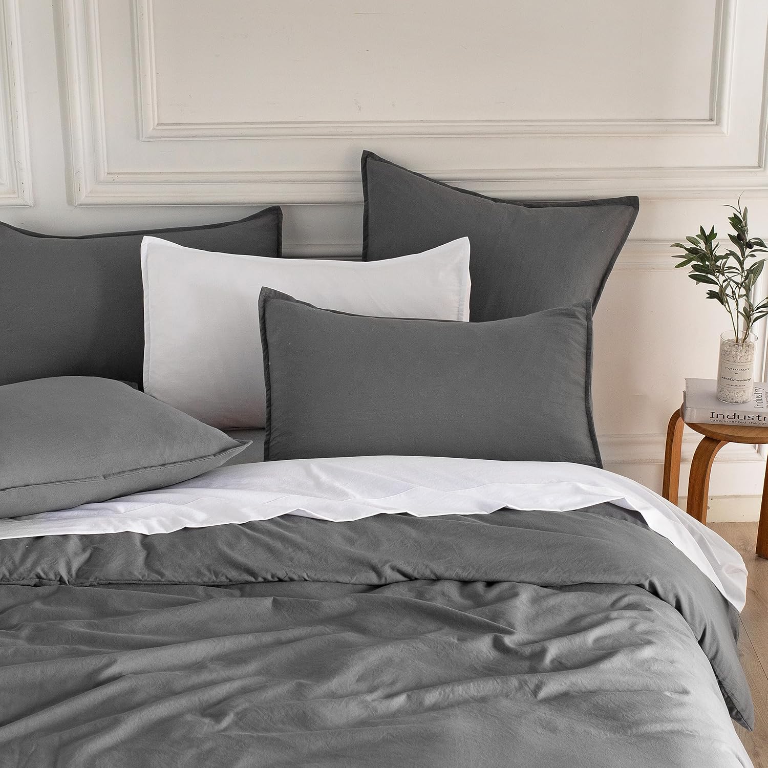 CleverPolly Vintage Washed Microfibre European Pillowcases - Set of 2 Luxurious European Pillow Covers - Grey