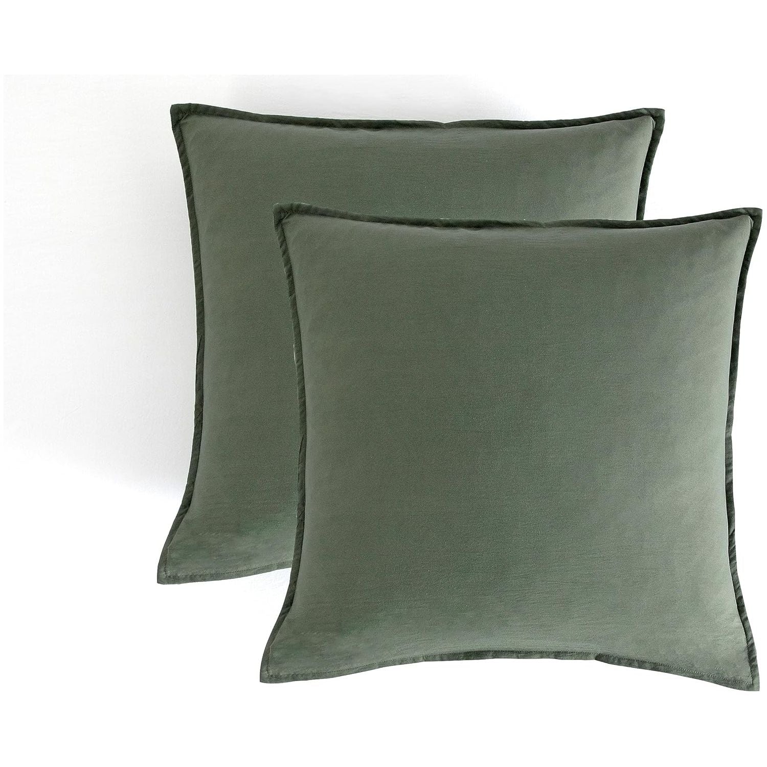 CleverPolly Vintage Washed Microfibre European Pillowcases - Set of 2 Luxurious European Pillow Covers - Khaki Green