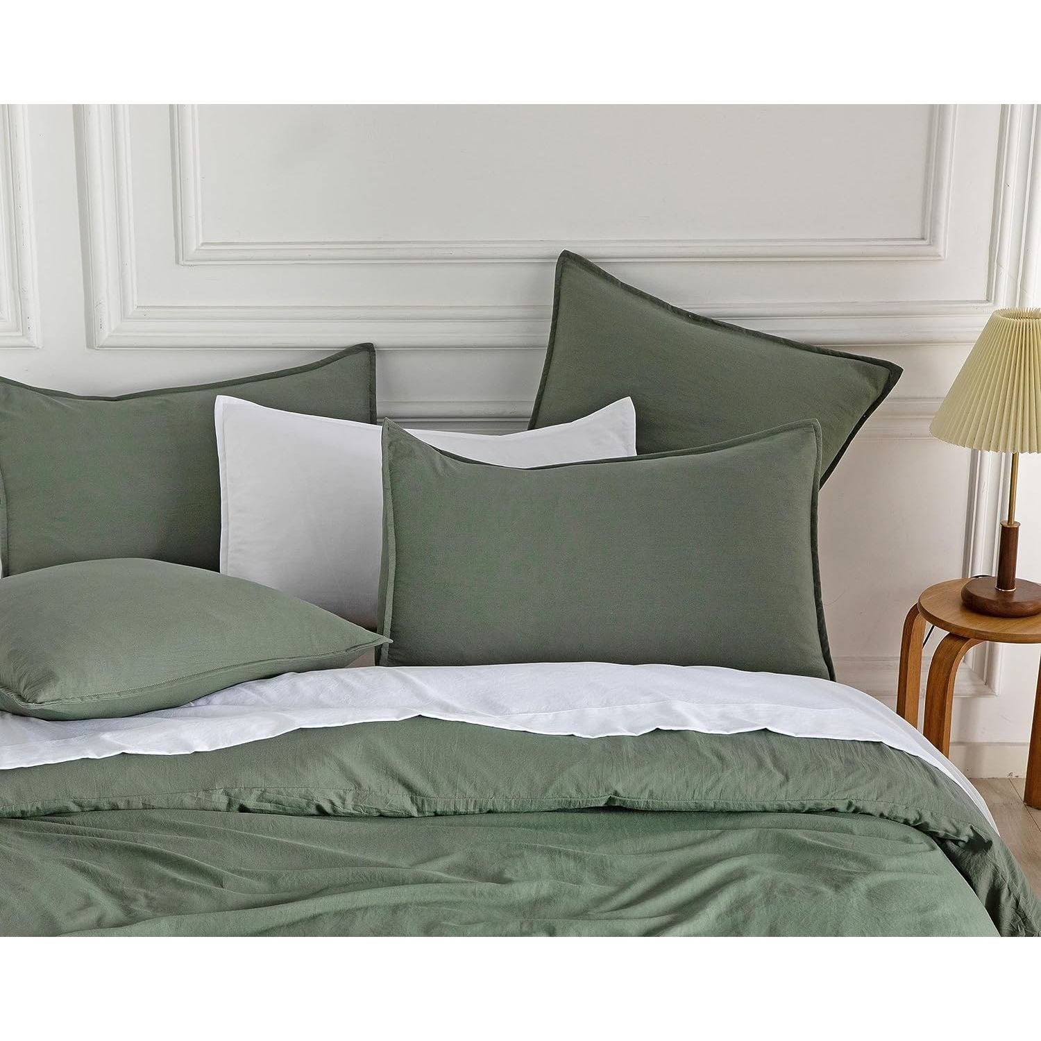 CleverPolly Vintage Washed Microfibre European Pillowcases - Set of 2 Luxurious European Pillow Covers - Khaki Green