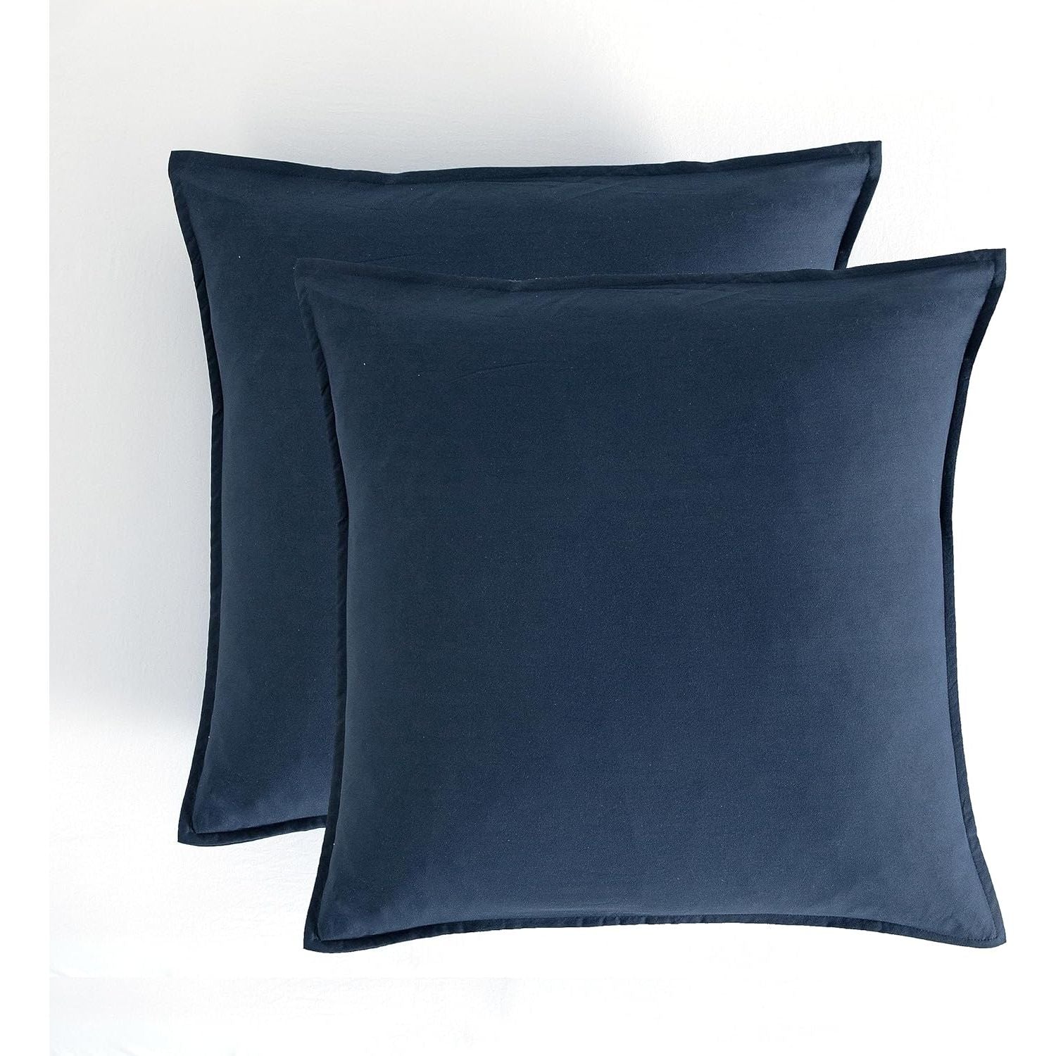 CleverPolly Vintage Washed Microfibre European Pillowcases - Set of 2 Luxurious European Pillow Covers - Navy