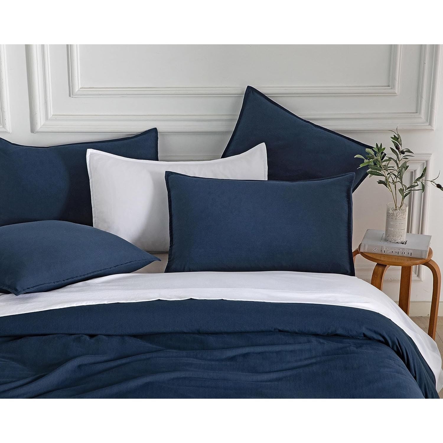 CleverPolly Vintage Washed Microfibre European Pillowcases - Set of 2 Luxurious European Pillow Covers - Navy