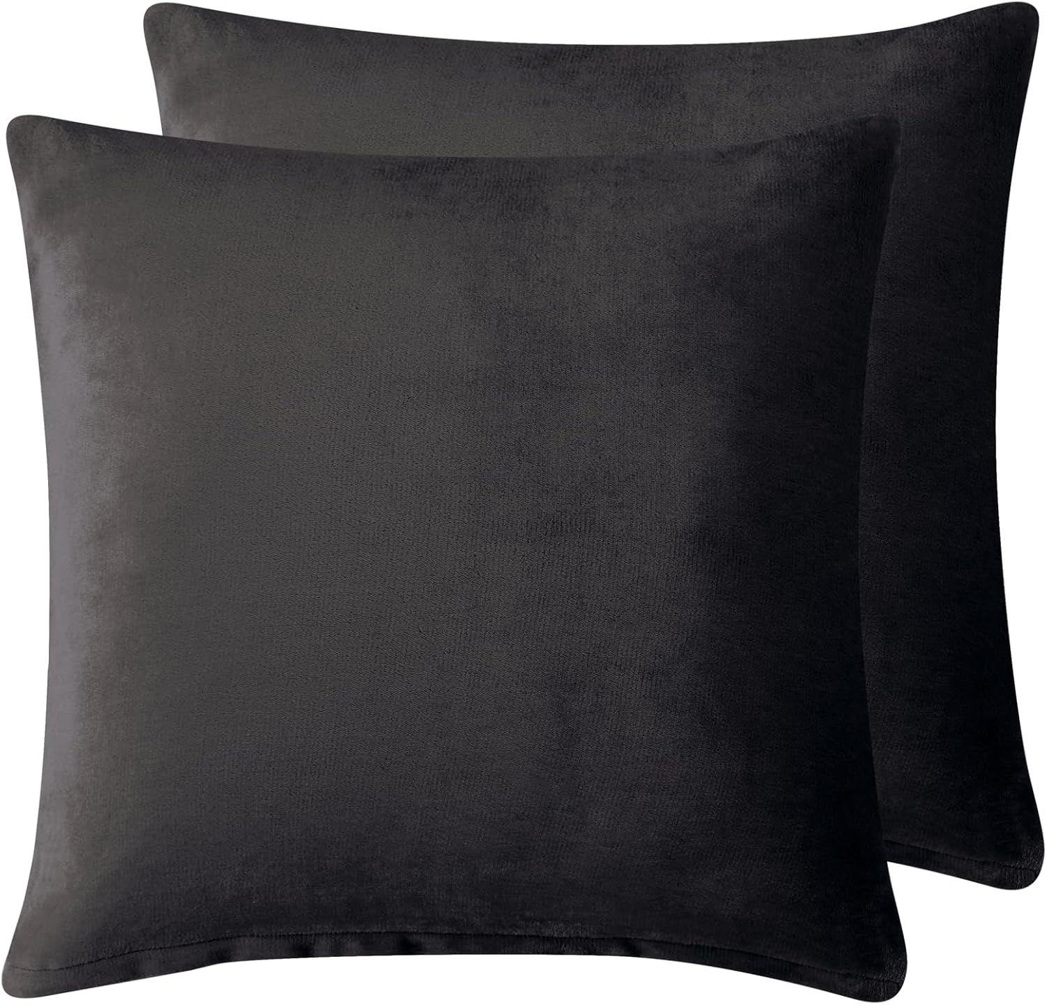 Teddy Sherpa Twin-Pack European Pillowcases - Soft Reversible Velvet & Sherpa Cushion Covers - Machine Washable with Zipper Closure -  65x65cm - Charcoal