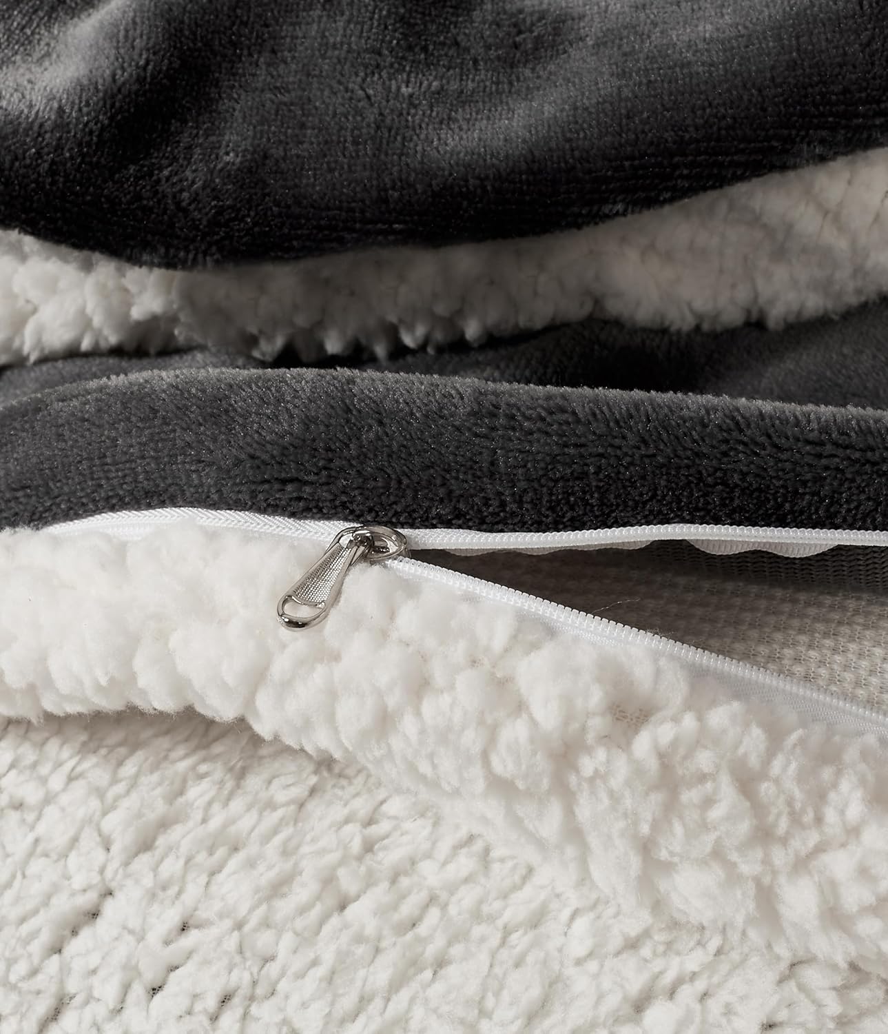 Teddy Sherpa Twin-Pack European Pillowcases - Soft Reversible Velvet & Sherpa Cushion Covers - Machine Washable with Zipper Closure -  65x65cm - Charcoal