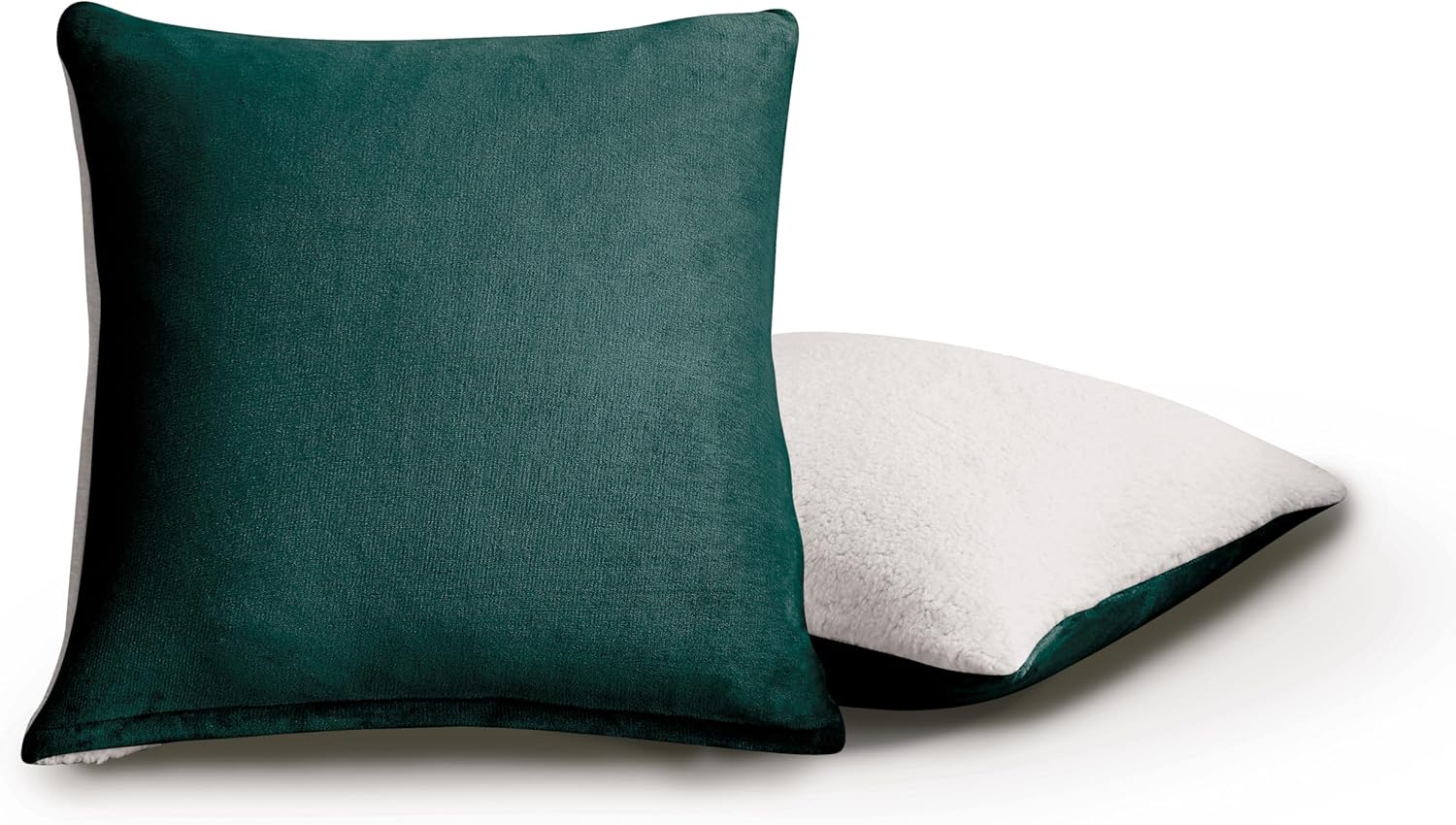 Teddy Sherpa Twin-Pack European Pillowcases - Soft Reversible Velvet & Sherpa Cushion Covers - Machine Washable with Zipper Closure -  65x65cm - Emerald Green