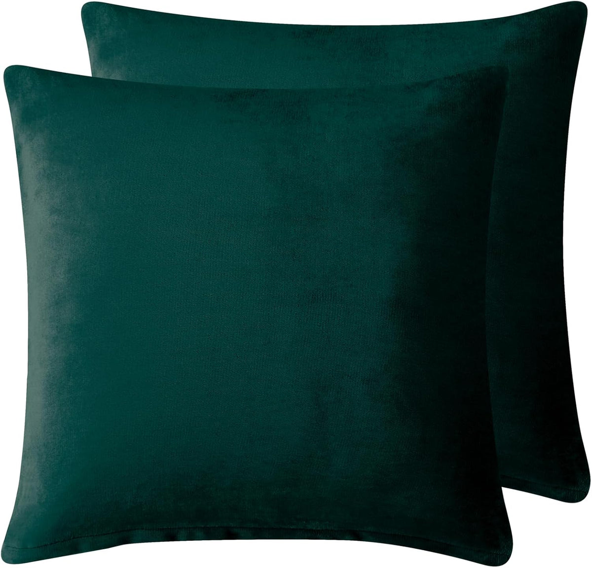 Teddy Sherpa Twin-Pack European Pillowcases - Soft Reversible Velvet & Sherpa Cushion Covers - Machine Washable with Zipper Closure -  65x65cm - Emerald Green