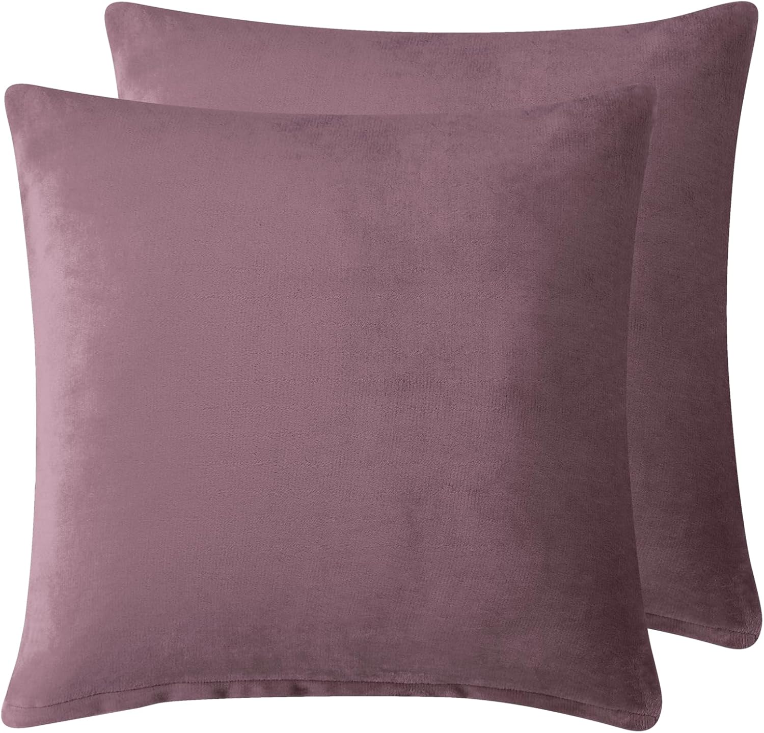 Teddy Sherpa Twin-Pack European Pillowcases - Soft Reversible Velvet & Sherpa Cushion Covers - Machine Washable with Zipper Closure -  65x65cm - Mauve