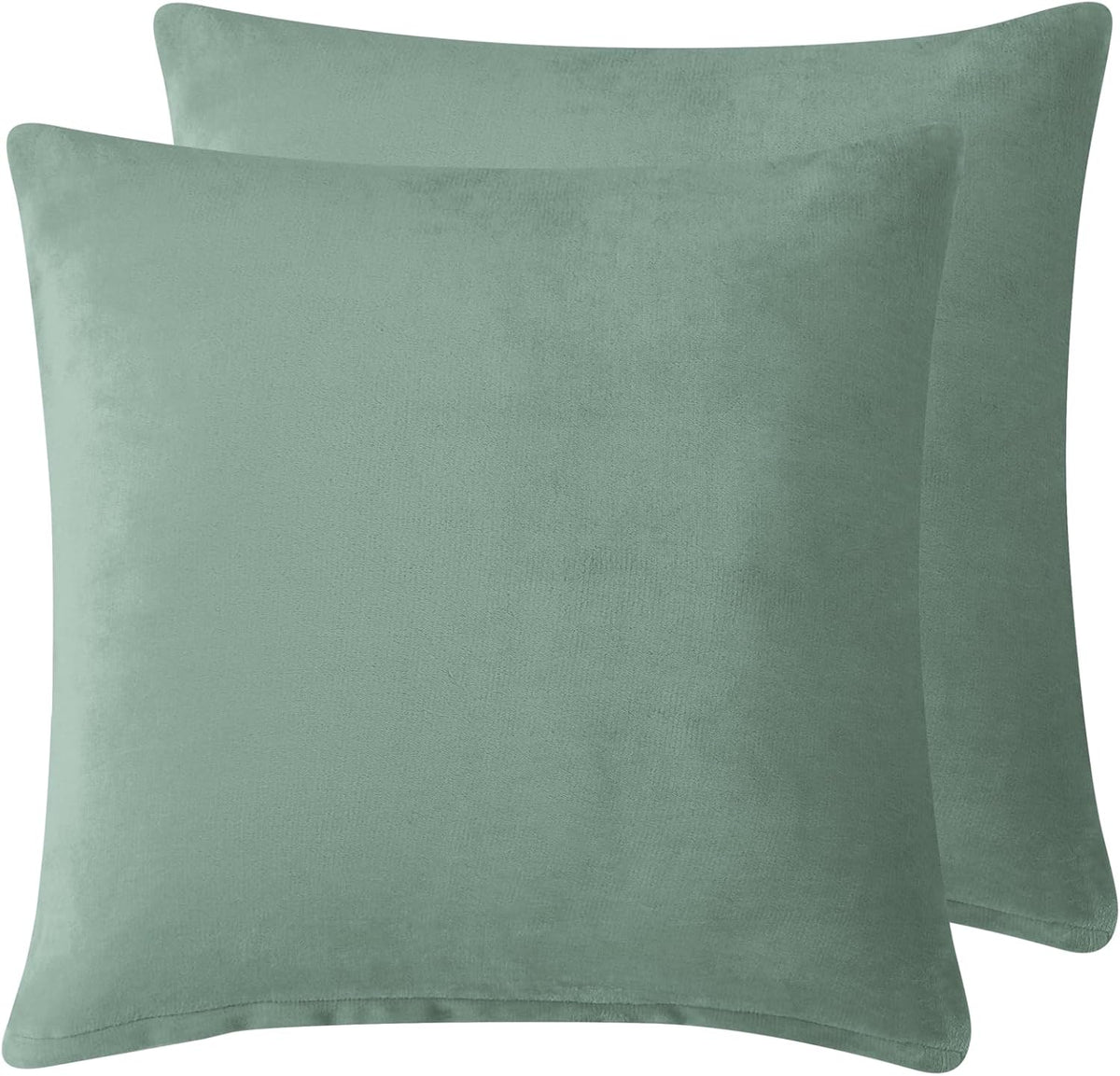 Teddy Sherpa Twin-Pack European Pillowcases - Soft Reversible Velvet & Sherpa Cushion Covers - Machine Washable with Zipper Closure -  65x65cm - Sage Green