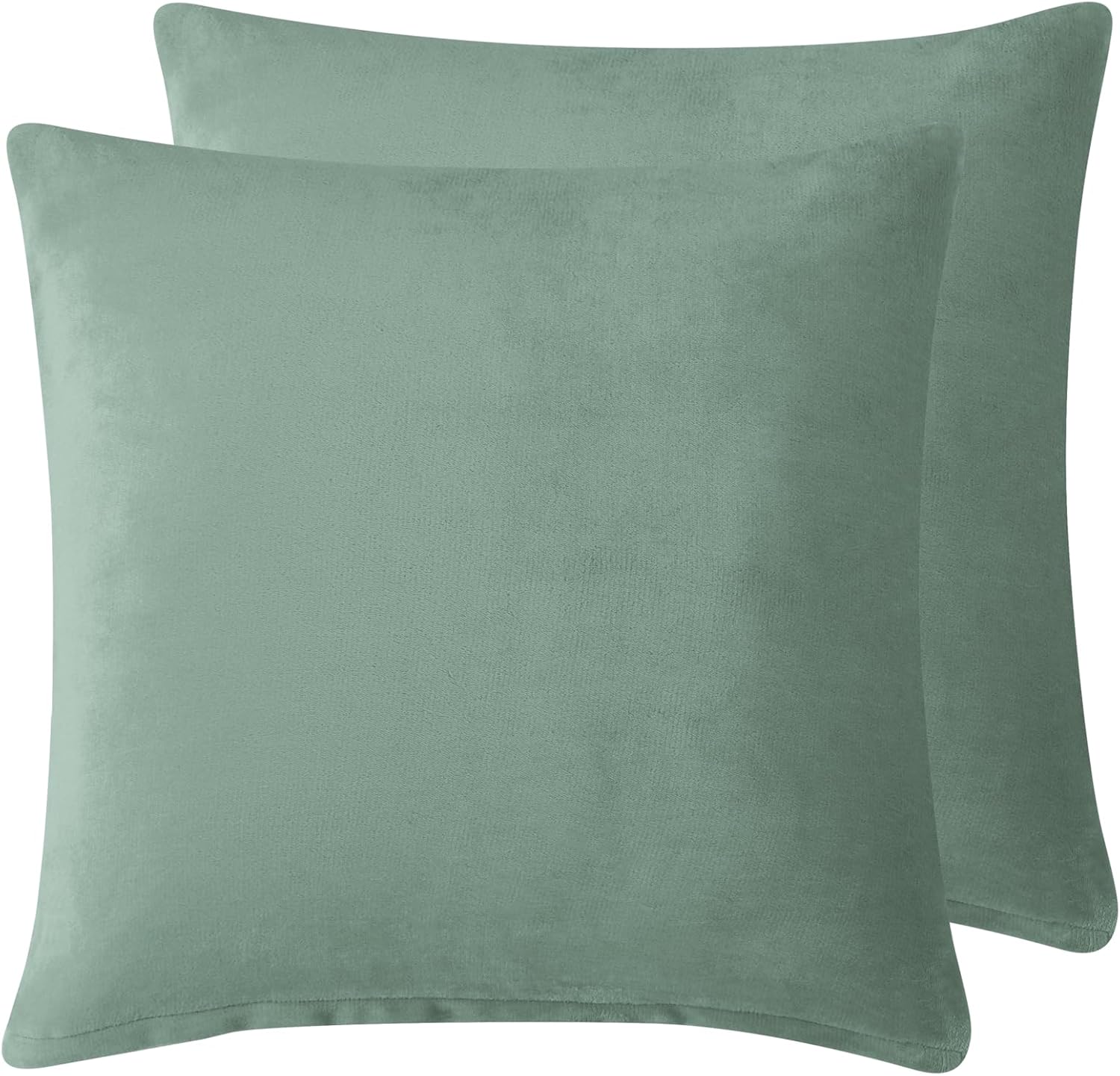 Teddy Sherpa Twin-Pack European Pillowcases - Soft Reversible Velvet & Sherpa Cushion Covers - Machine Washable with Zipper Closure -  65x65cm - Sage Green