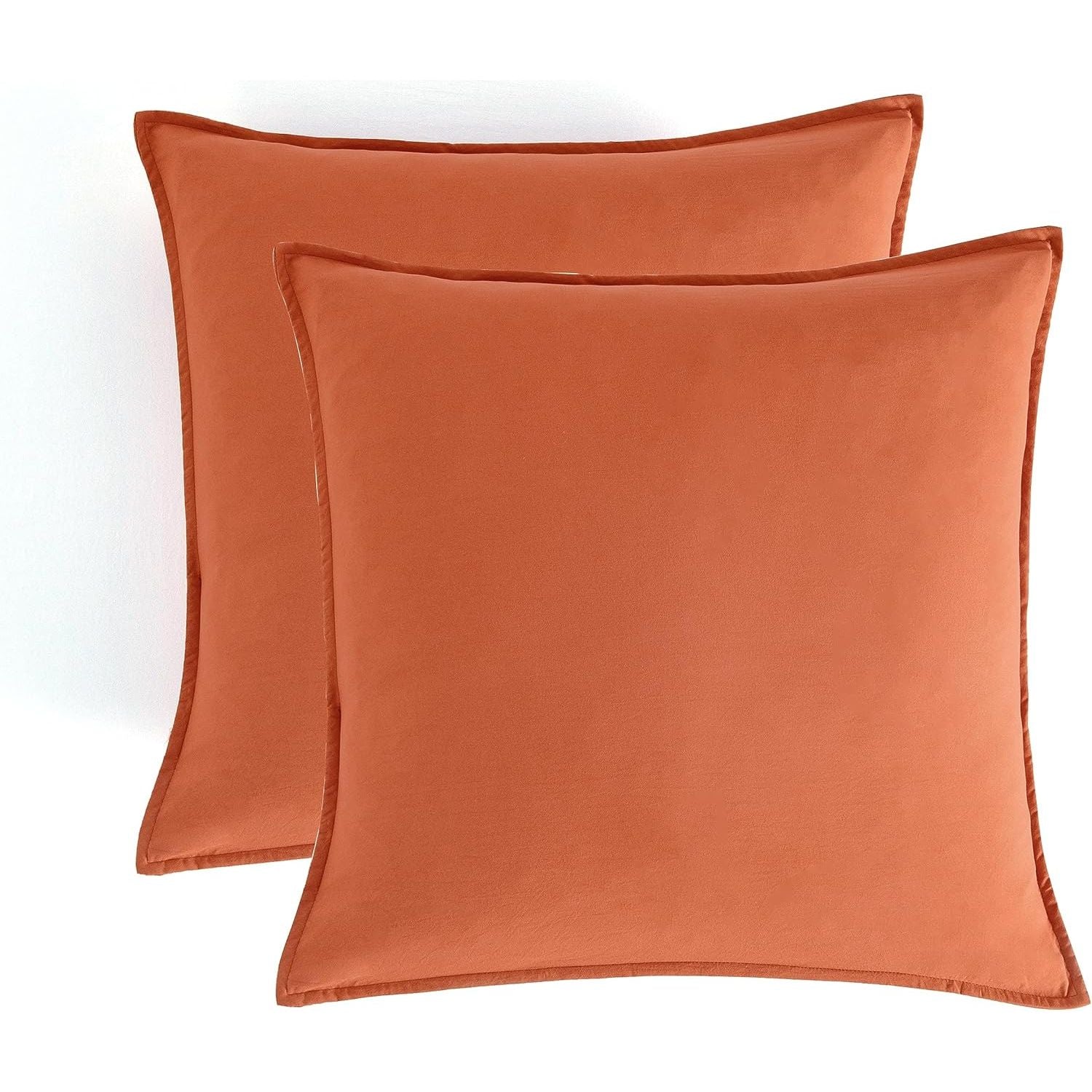 CleverPolly Vintage Washed Microfibre European Pillowcases - Set of 2 Luxurious European Pillow Covers - Terracotta