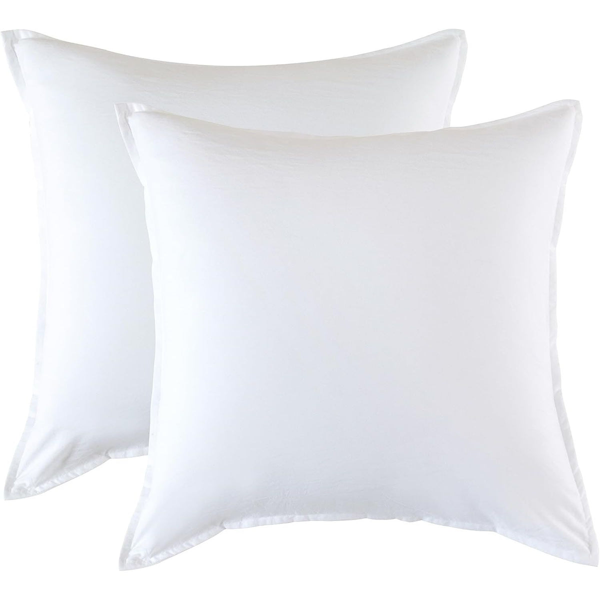 CleverPolly Vintage Washed Microfibre European Pillowcases - Set of 2 Luxurious European Pillow Covers - White