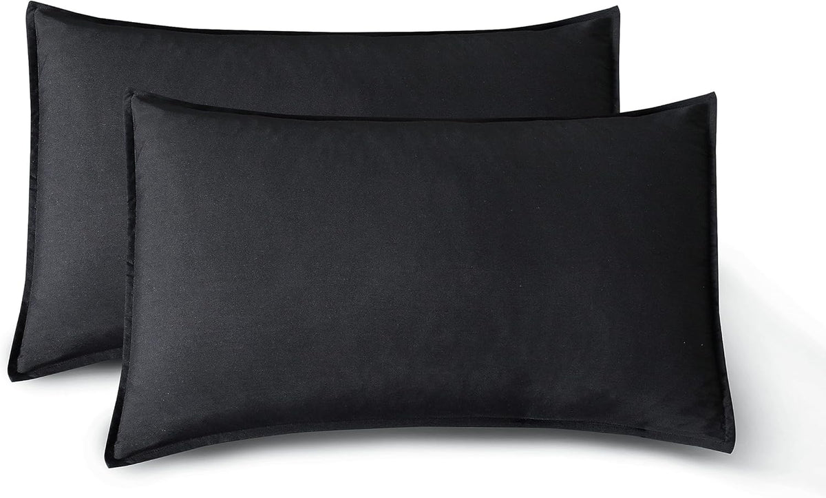 Vintage Washed Microfibre King Pillowcases - Ultra Soft &amp; Skin-Friendly - Set of 2 - 50cm x 90cm (Black)