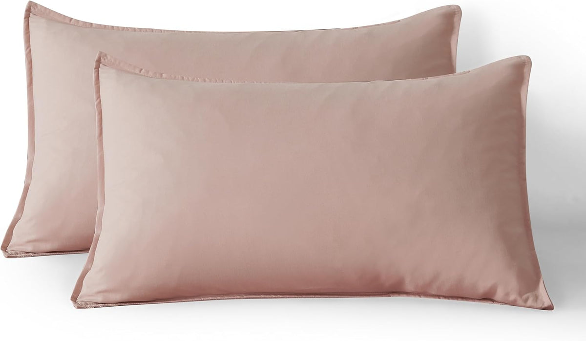 Vintage Washed Microfibre King Pillowcases - Ultra Soft &amp; Skin-Friendly - Set of 2 - 50cm x 90cm (Pink)