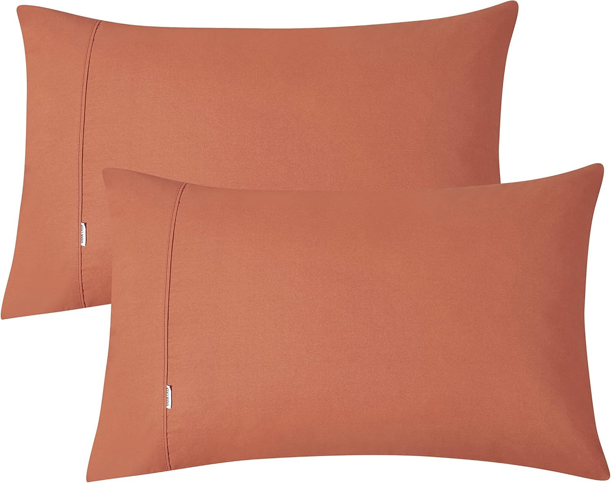 100% Vintage Washed Cotton Fitted Sheet Combo Set – 100% Natural Cotton, Ultra Soft & Breathable – Includes Fitted Sheet & Pillowcases – Machine Washable (Brick, King Single)